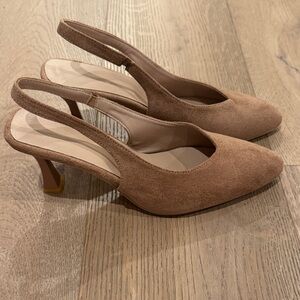 Elegant Brown Suede Like Slingback Heels